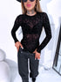 ROSE pattern mesh bodysuit "TO BLOOM HS9735" - BLACK